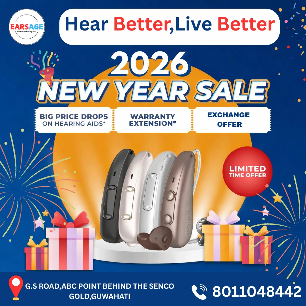 Hearing plays a vital role in our everyday life. From conversations with loved ones to enjoying music, festivals, and the sounds of nature, good hearing improves quality of life. As we welcome 2026, EARSAGE brings you an exclusive New Year Sale on Hearing Aids in Guwahati, designed to help you hear better and live better.

If you or your loved ones are experiencing hearing loss, tinnitus, or difficulty understanding speech, this is the perfect time to take action. EARSAGE is a trusted hearing aid centre in Guwahati, offering advanced hearing solutions, professional audiology services, and affordable pricing.